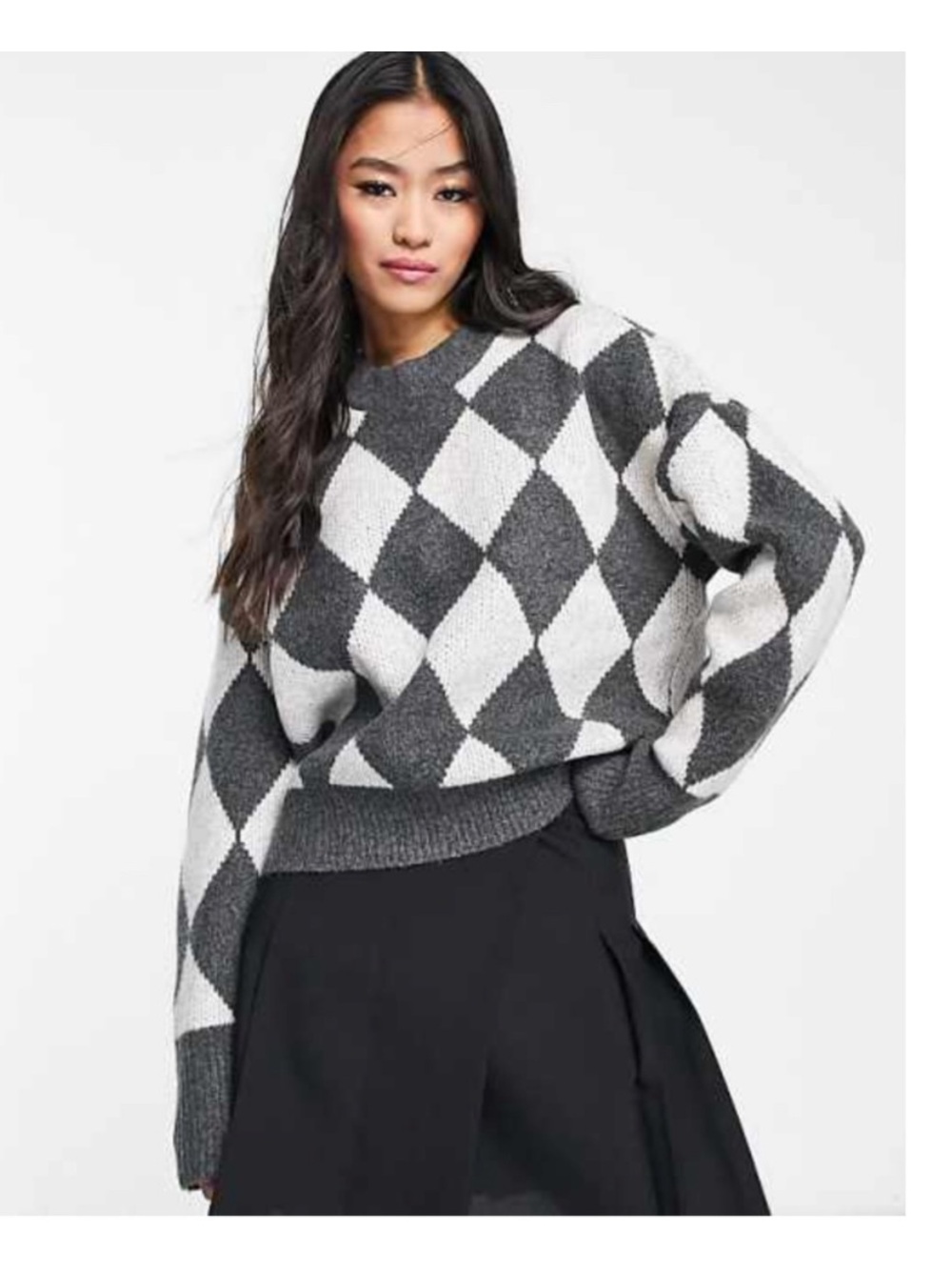 Abercrombie & Fitch Gray Argyle Crewneck Sweater
